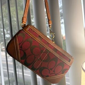 Brown and Red Coach Wristlet